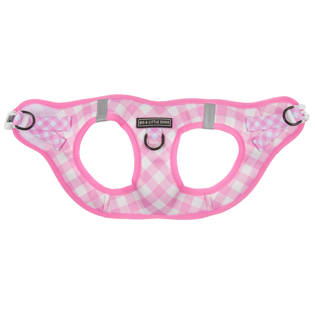 STEP-IN DOG HARNESS: Pink Milk Gingham