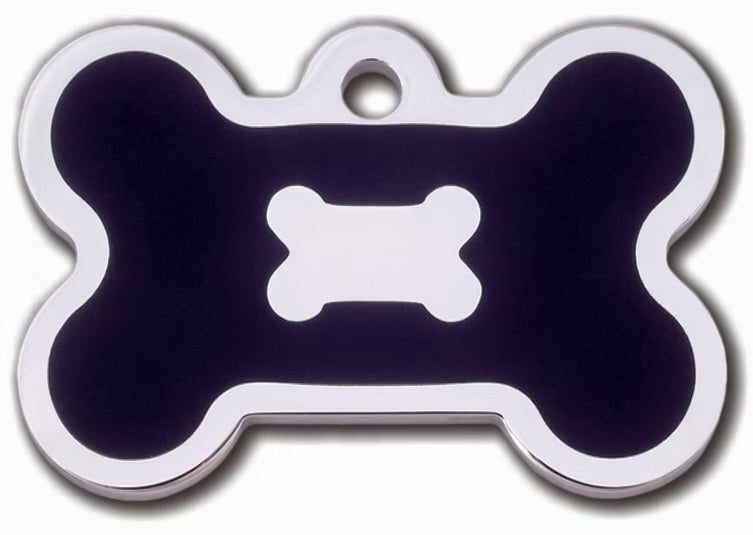 Pet Tag Bone LG Epoxy Fill Black Premium