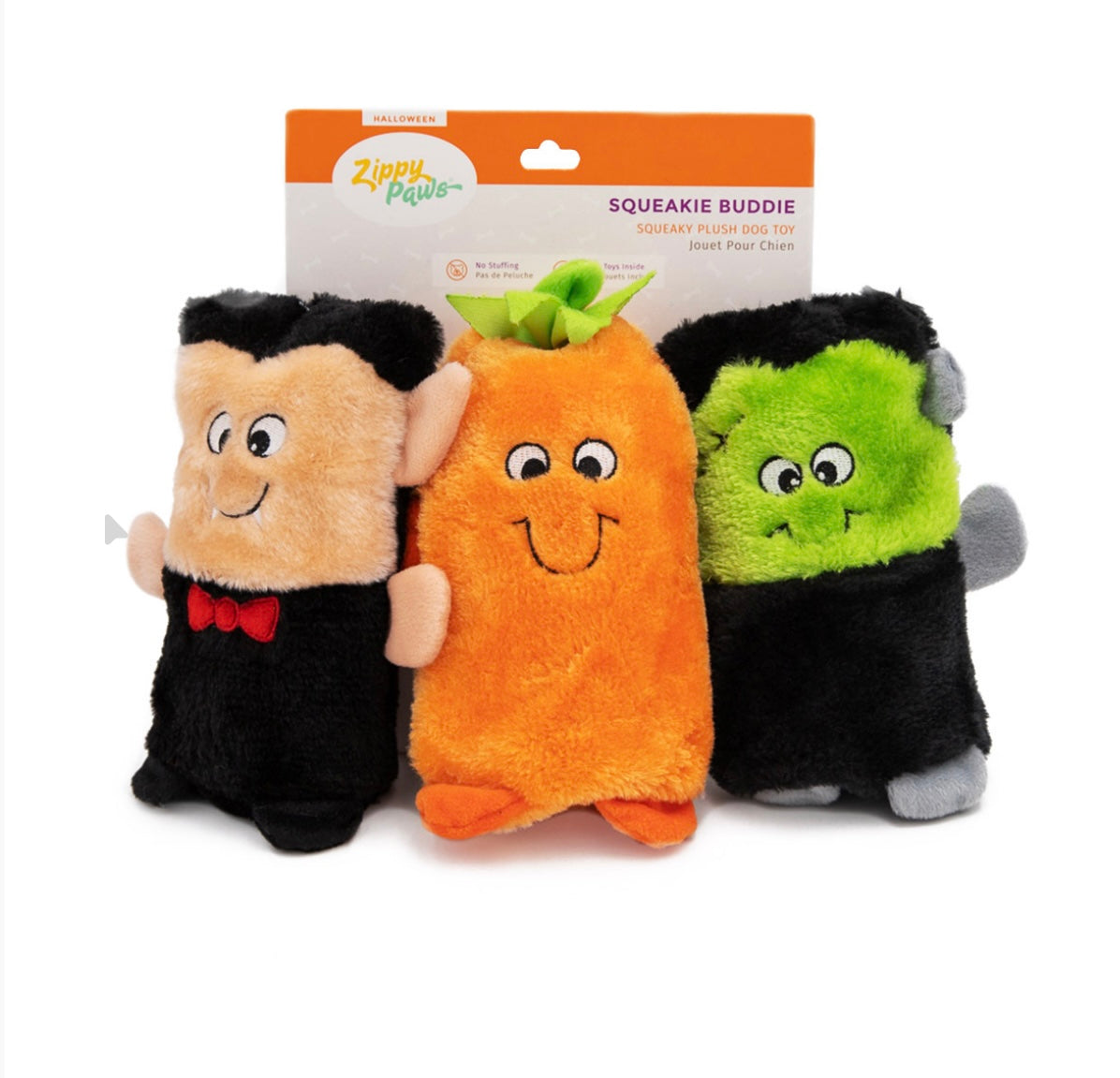 Zippy Paws Halloween Colossal Squeaker Buddie Dog Toy No Stuffing- 3 Pack