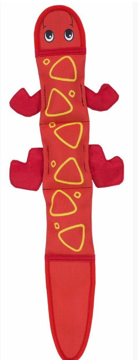 Outward Hound Fire Biterz Tough Squeaker Dog Toy - 3 Squeaker Lizard - Red