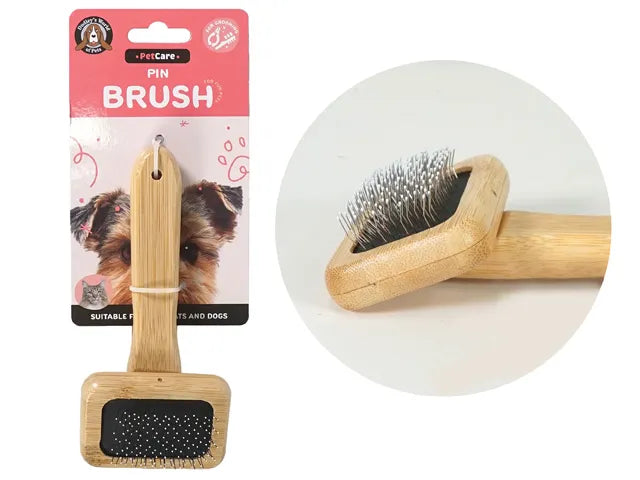 BAMBOO RECT HARD PIN BRUSH 7CM