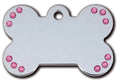 Pet Tag Bone LG Chrome Pink Stones Premium