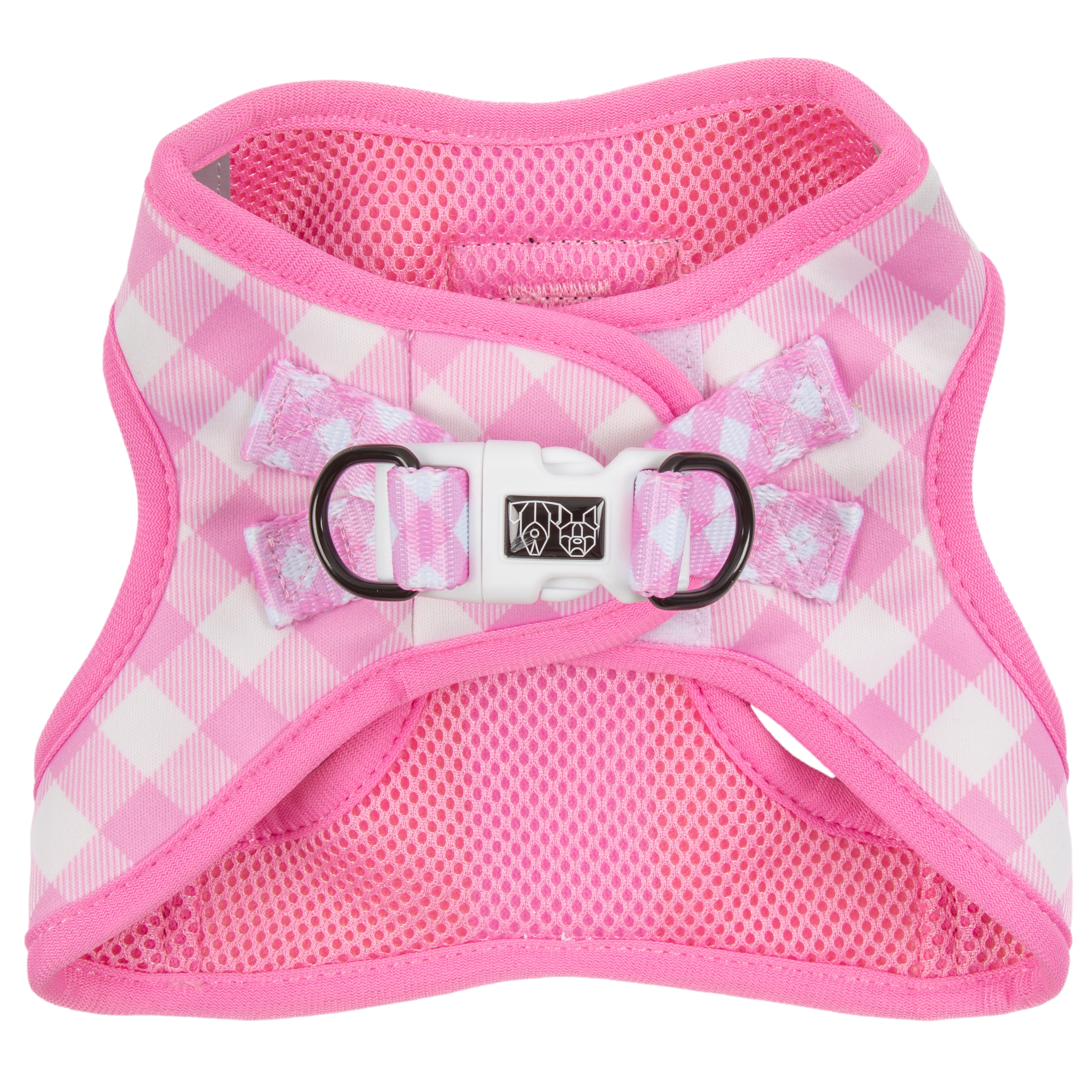 STEP-IN DOG HARNESS: Pink Milk Gingham